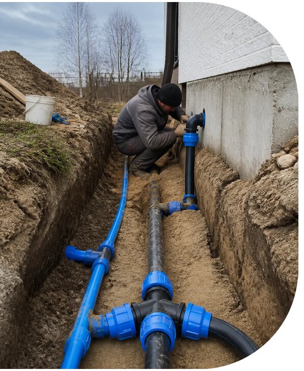 Монтаж наружного водопровода на участке под ключ в Череповце